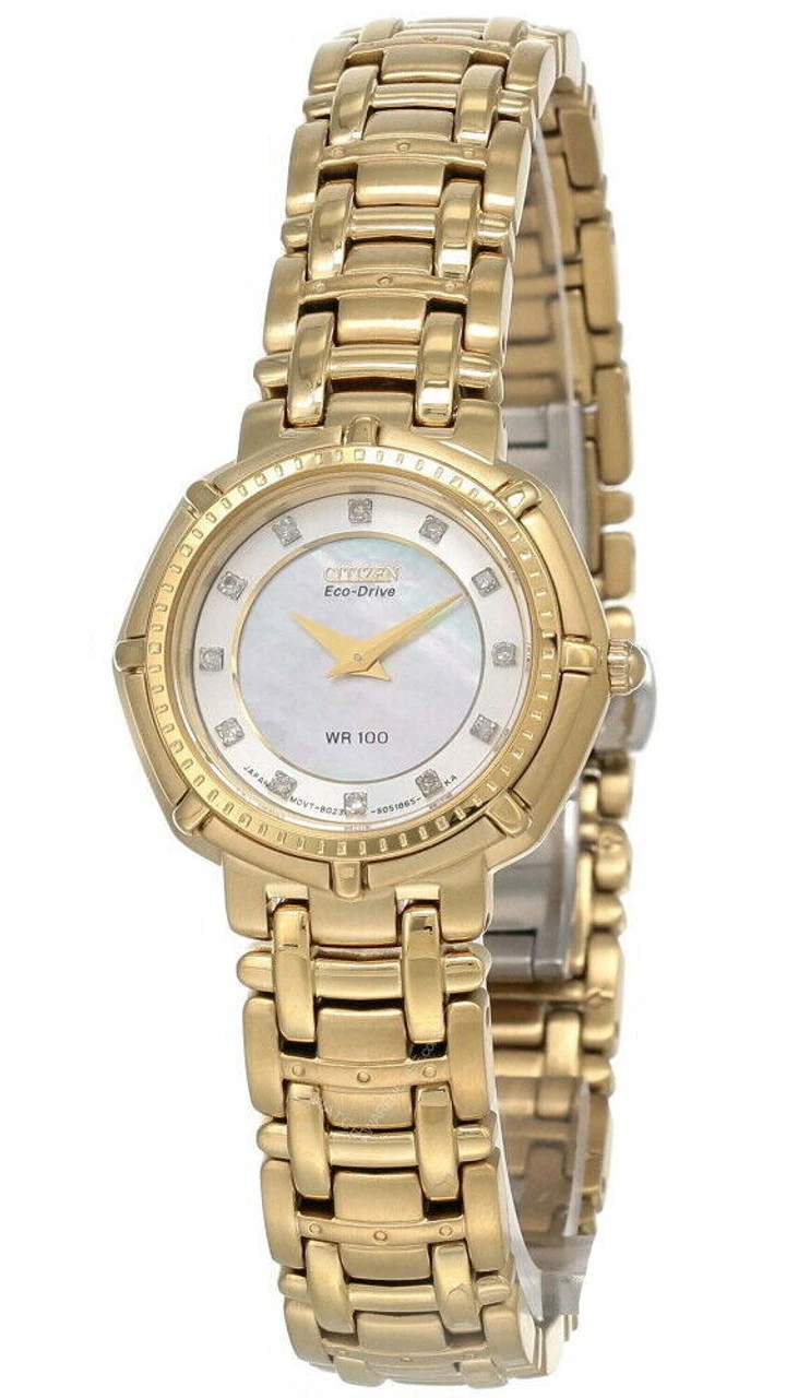 CITIZEN Eco Drive MOP Dial Gold-Tone SS Women's Watch EW9152-50D 1 CITIZEN Eco Drive MOP Dial Gold-Tone SS Women's Watch EW9152-50D