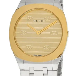 GUCCI 25H Quartz 30MM Stainless Steel Brass Dial Women's Watch YA163502