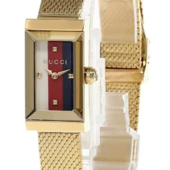 GUCCI G-Frame White, Red, Navy Gold PVD Mesh Bracelet Watch YA147511