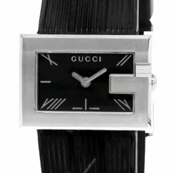 GUCCI G Stainless Steel Black Dial Rubber Strap Unisex Watch YA100504