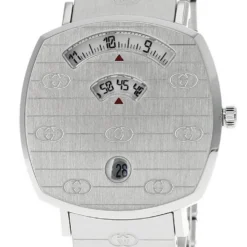 GUCCI Grip 35MM QTZ SS Silver Dial GG-Engraved Women's Watch YA157401