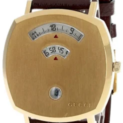 GUCCI Grip 38MM Yellow Gold PVD Bordeaux Leather Unisex Watch YA157411