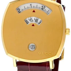 GUCCI Grip Date 35MM Quartz Brown Leather Women's Watch YA157402