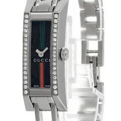 GUCCI S-Steel Print Dial Diamond Bezel Bracelet Women's Watch 110L