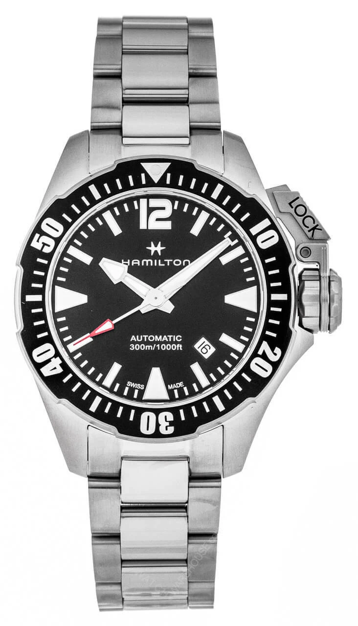 HAMILTON Khaki Navy Frogman 42MM AUTO SS Black Dial Watch H77605135 1 HAMILTON Khaki Navy Frogman 42MM AUTO SS Black Dial Watch H77605135