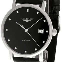 LONGINES Elegant AUTO 37MM Black Dial Leather Men's Watch L4.810.4.57.2