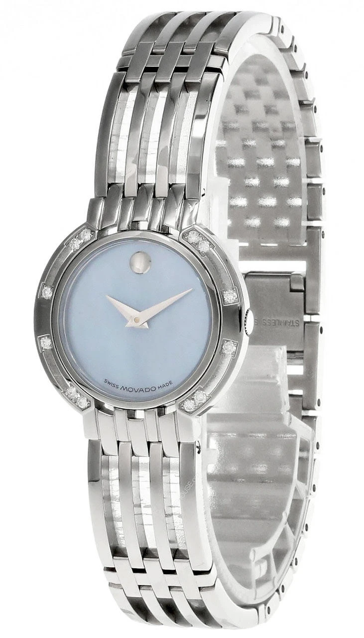 MOVADO Esperanza S-Steel Blue MOP Dial Diamond Bezel Women's Watch 0605292 1 MOVADO Esperanza S-Steel Blue MOP Dial Diamond Bezel Women's Watch 0605292