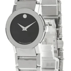 MOVADO Sapphire 25MM Quartz SS Black Dial Women's Watch 0605064