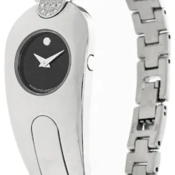 MOVADO Timema SS Black Dial Diamond Set Bangle Women's Watch 0605444