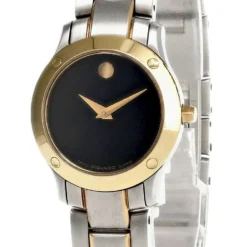 MOVADO Verso Stainless Steel BLK Dial Gold Bezel Women's Watch 0604058