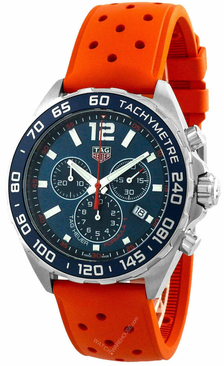 TAG Heuer Formula 1 Chronograph Blue Dial Orange Rubber Watch With 3 Subdials CAZ1014.FT8028 1 TAG Heuer Formula 1 Chronograph Blue Dial Orange Rubber Watch With 3 Subdials CAZ1014.FT8028
