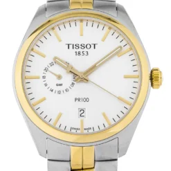 TISSOT PR 100 Dual Time 39MM Two-Tone Silver Dial Watch T101.452.22.031.00